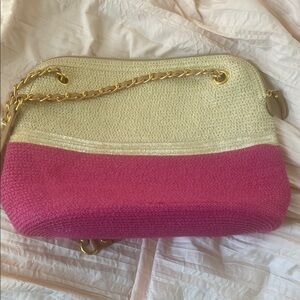 Pink and Cream Women's Bag